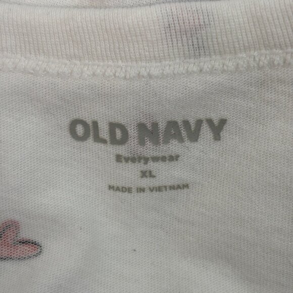 Old Navy Top XL White Red Hearts V-Neck Short Sleeve T-Shirt Cotton Casual - Picture 9 of 10